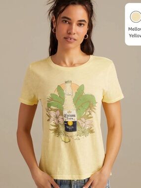NWT Lucky Brand Graphic T "Corona Beer" Size Women's L, Lemon Yellow, Tropical